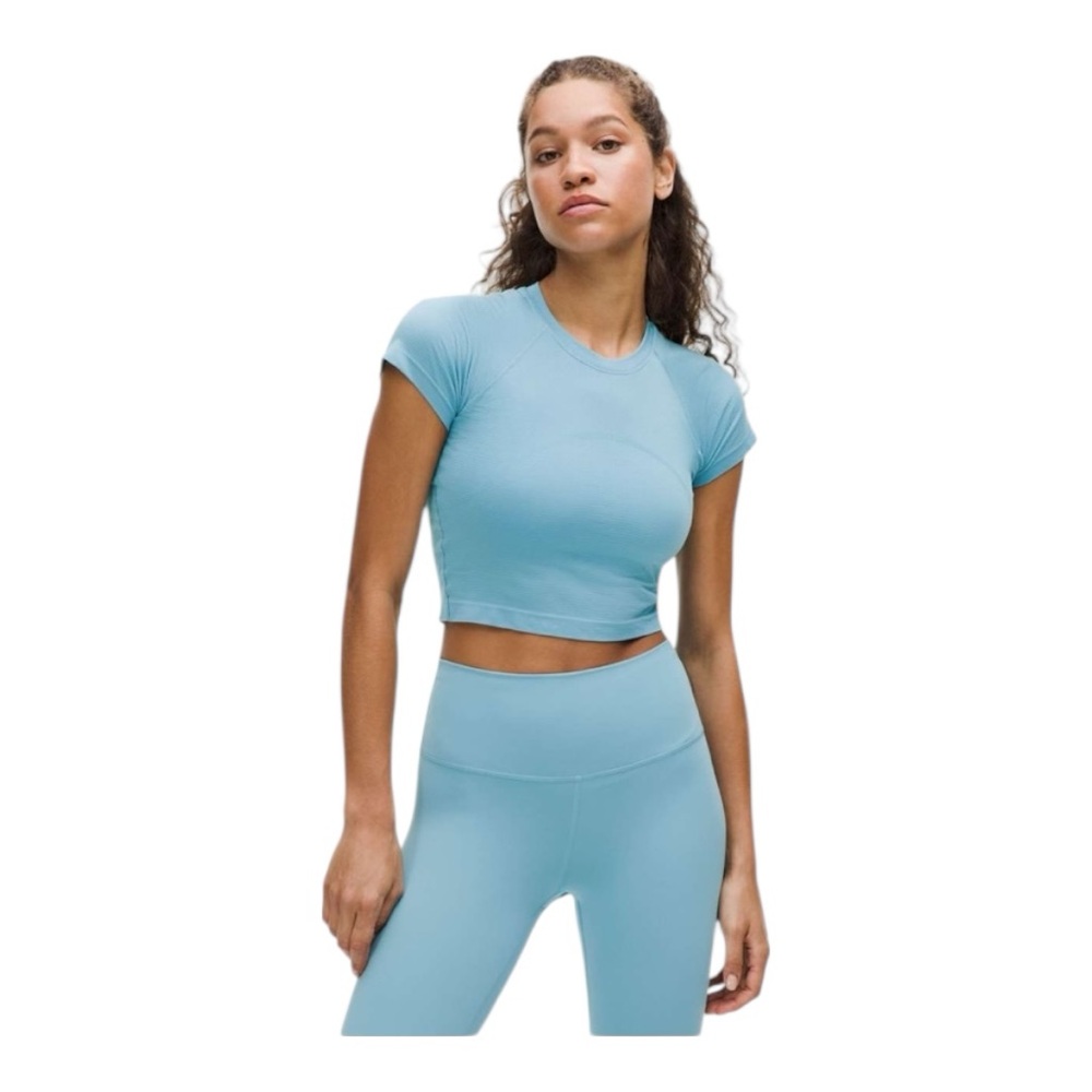 Lululemon Swiftly Tech Cropped Short-Sleeve Shirt 2.0 Washed Blue 14 NWT